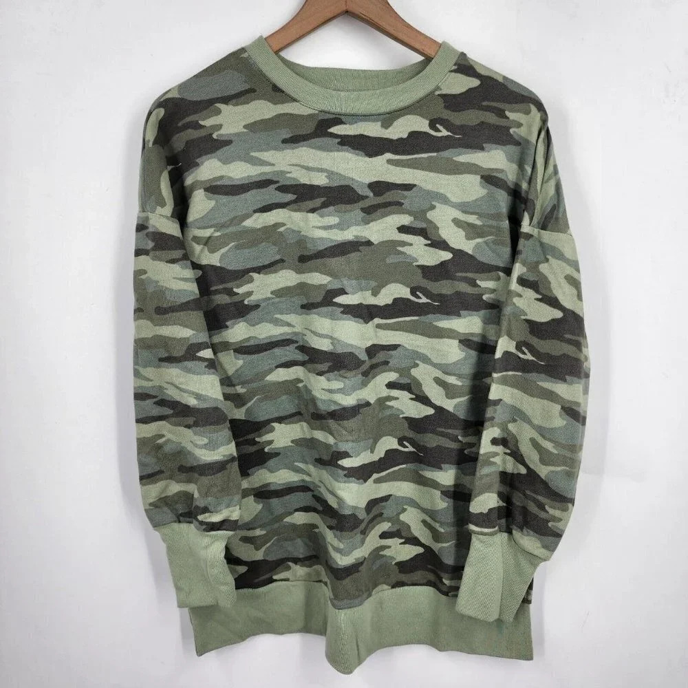 Caslon Womens Long Sleeve Crew Neck Fleece Sweatshirt Green Spring Camo Sz S NWT